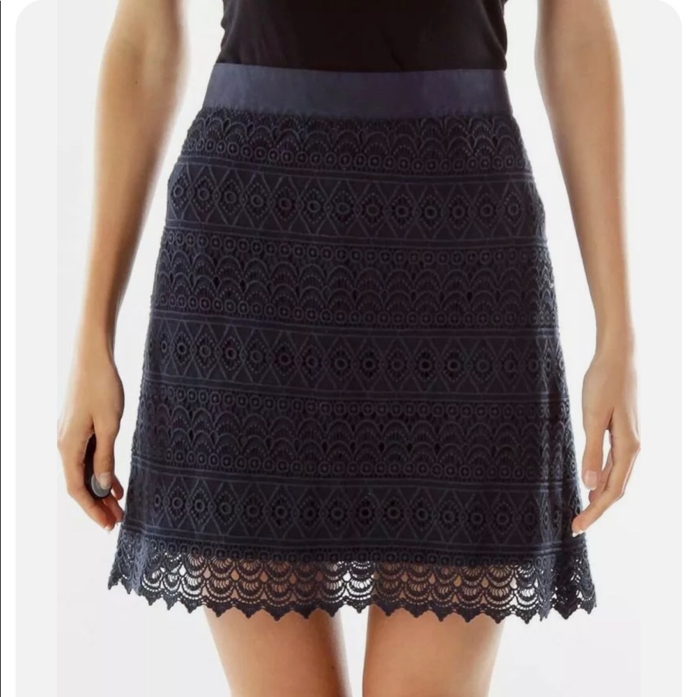 NWT new loft navy eyelit crochet lace cotton skirt 10 8
